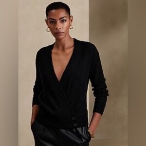 NEW Banana Republic Black Ribbed Surplice Wrap Lightweight Sweater